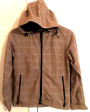 Pulse Womens Jacket Coat Brown Windowpane Full Zip Hooded Mock Neck Pockets S