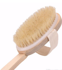 Natural Boar Bristle Wooden Bath and Body Brush Back Brush with Long Handle NEW