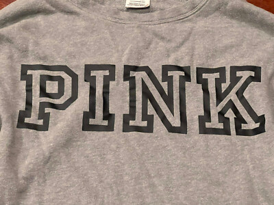 Sweatshirt Victoria's Secret PINK Logo Graphique - Taille M, Gris/noir, Occasion Très Bon état