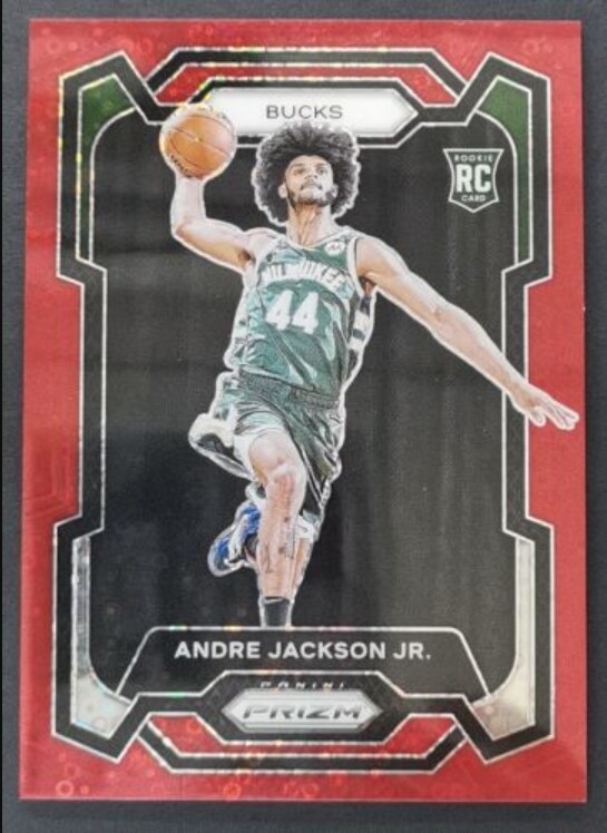 Andre Jackson Jr 2023-24 Panini Prizm 093/100 Red Disco RC Bucks #131