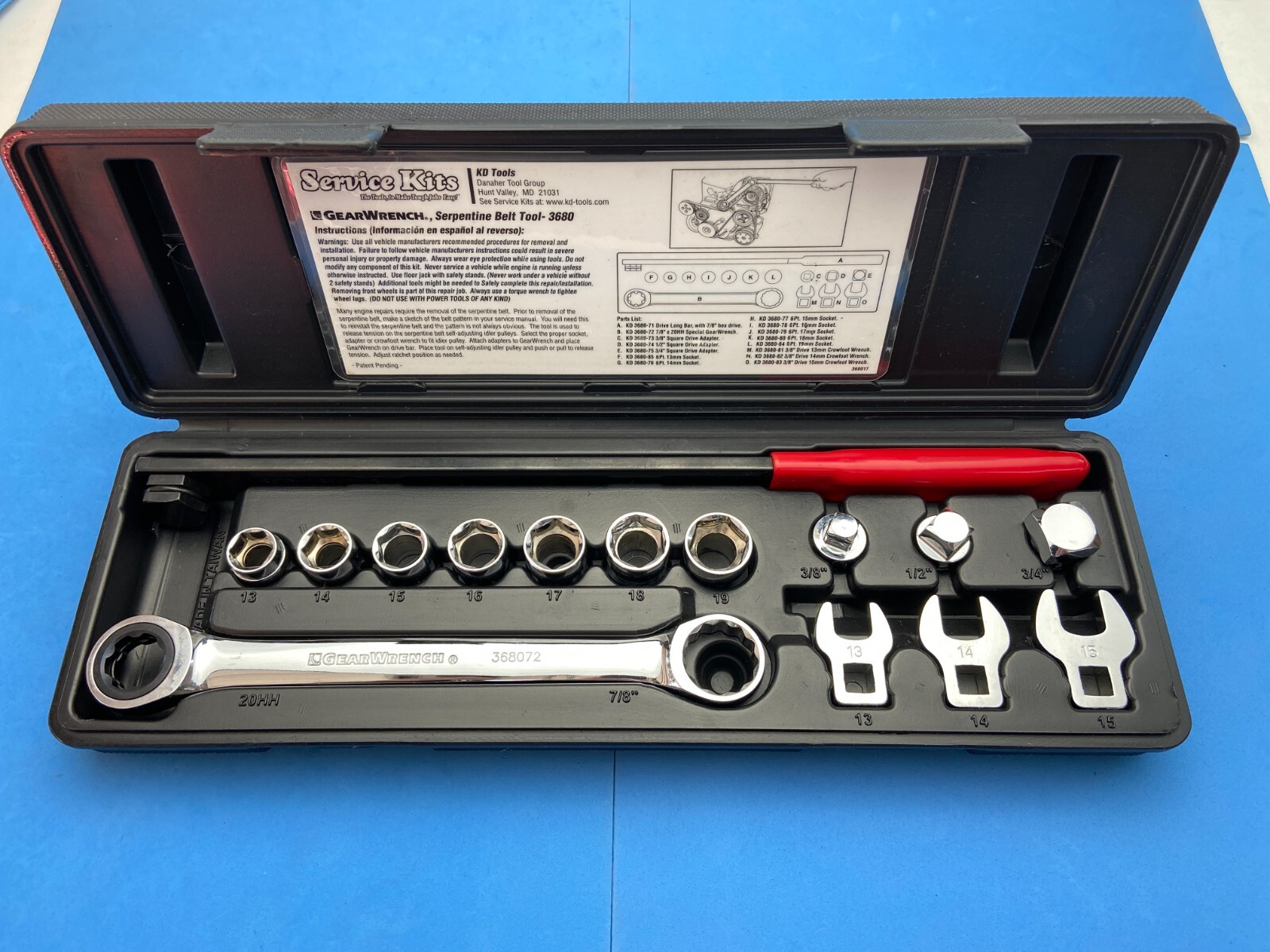 NEW KD 15pc GearWrench Serpentine Belt Tool Set (( IDENTICAL TO MATCO