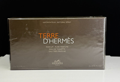 NEW Terre D'Hermes 3 Piece Set Pure Perfume, EDT & Eau Tres Fraiche 3X0.42 oz