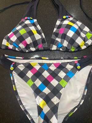 OP Bikini Vibrant Fun Print Top XL Bottoms Sz M Set Logo