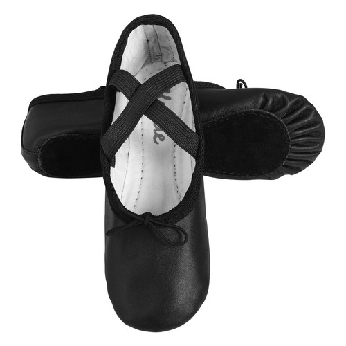 Black Soft Leather Ballet Dance Shoes Full Sole Children Adult Pointe