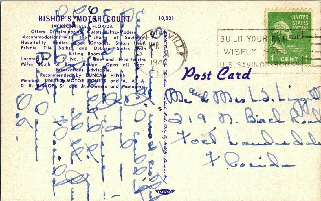 1940'S. MOTOR COURT. JACKSONVILLE,FL. POSTCARD JJ10 eBay