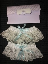 2 Wilton Something Blue White Wedding Garters