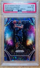 2019-20 Panini Prizm #26 Zion Williamson Fireworks Silver Fast Break PSA 10