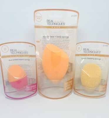 Real Techniques Blending Sponge Set Cleansing Dual-ended Face Body  Authentic 