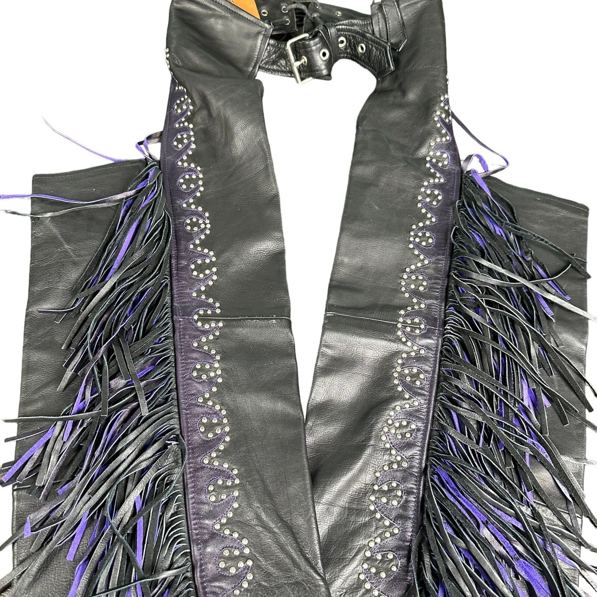 VTG Western World Black Purple Leather Riding Chaps by SHAF