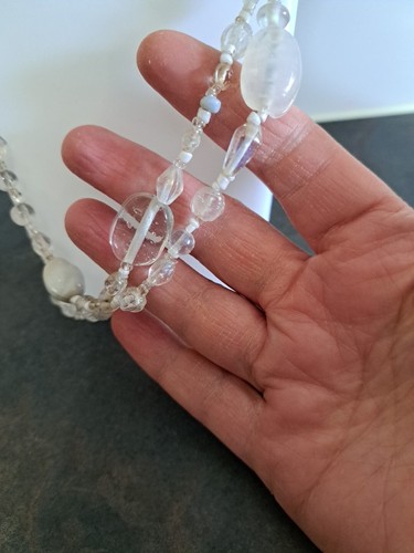 White And Clear Beaded Necklace 60cm - Picture 2 of 8