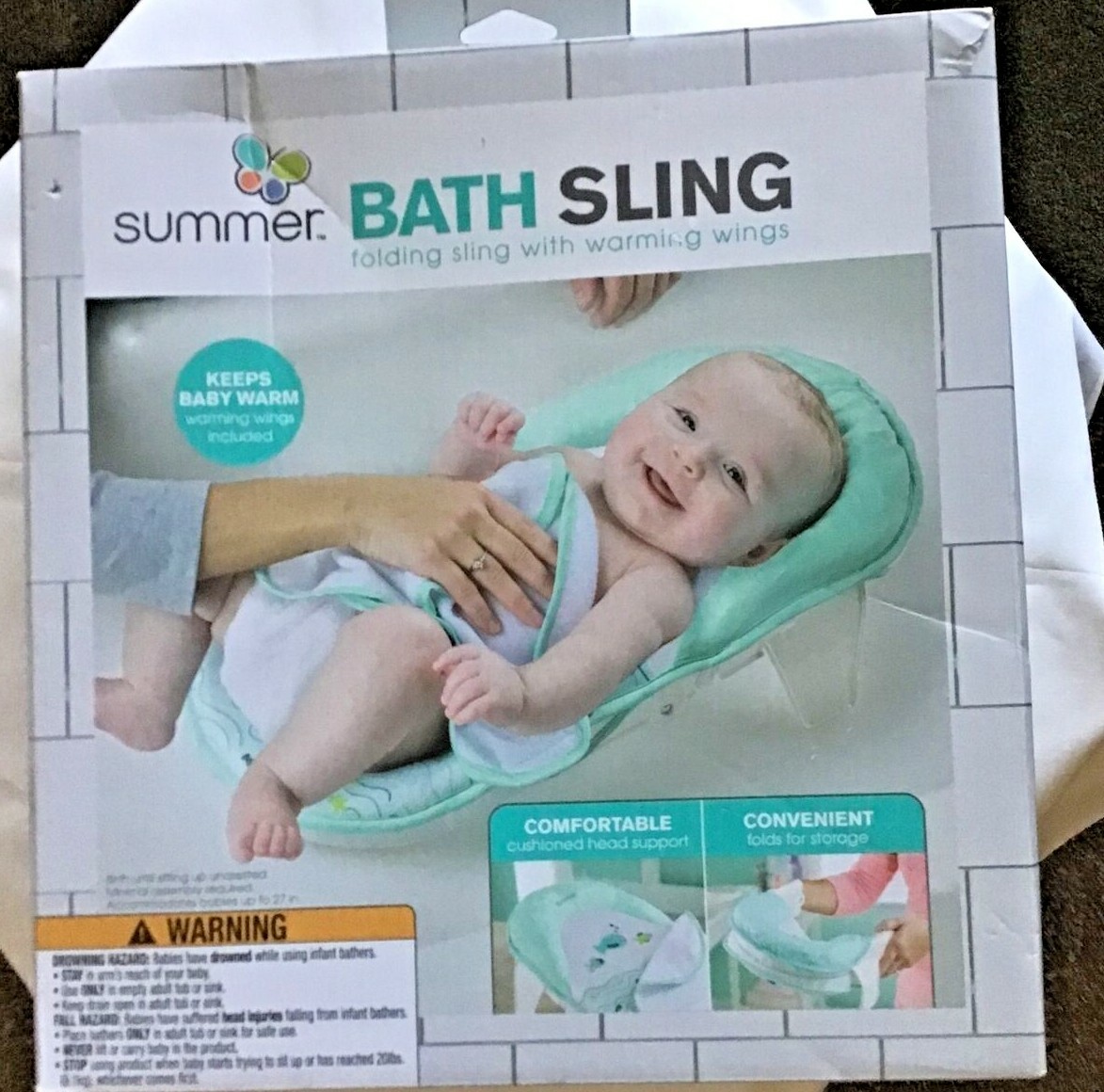 Summer Infant Mint Green Bath Sling With Warming Wings Baby Head