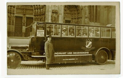 VINTAGE GERMAN PHOTOGRAPH RPPC EXCURSION COLOGNE KÖLN RUNDFAHRT TOUR BUS 1923 