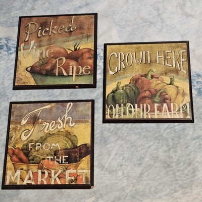 Farmhouse Kitchen Wall Decor Set of 3 Wooden Produce Signs Fresh Market Ripe