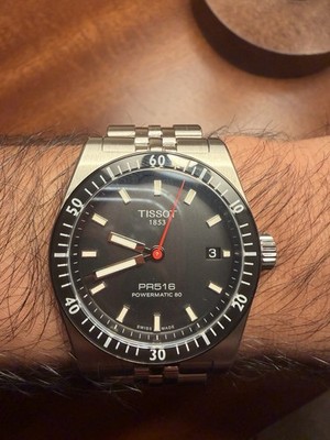 Tissot PR516 Powermatic 80 Automatic Wristwatch Stainless Steel Black Dial Date