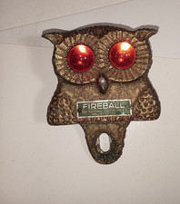 Vintage OWL License Plate Topper Glass Reflector Fireball National Colortype car