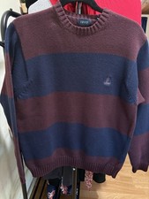 IZOD Burgundy Navy Knit Striped Pullover Crew Neck Long Sleeve Sweater Men's