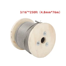 3/16" 7x19 Stainless Steel Cable - 250FT T304 Wire Rope 3700lb Fracture Strength
