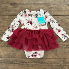 NWT Posh Peanut Phillipa Floral Ribbed Tutu Bodysuit Tulle 12-18 months Nee