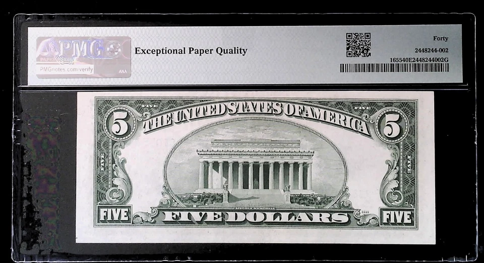 1953 5 DOLLAR Silver Certificate FR. 1655 Blue Priest Humphrey PMG 40 EPQ - Image 2 of 2