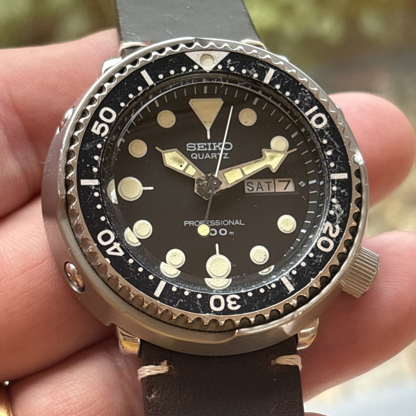 Vintage 1984 Seiko 7549-7010 5J Black Bezel 300m Diver, serviced, new strap RARE