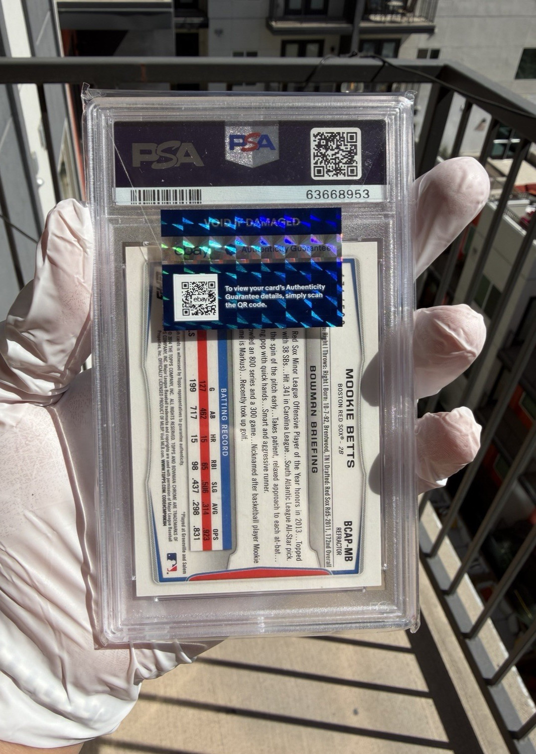 2014 Bowman Chrome Mookie Betts Auto Chrome Refractor RC #/500 - PSA 9 MINT view 2