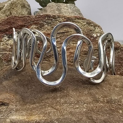 ATI 925 Sterling Random Swirly  1.5'' Wide Modernist Cuff Bracelet - Mexico ~ 30g