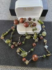 Long Wire Wrapped Beaded Necklace Caged Stone Crystal Bead Necklace