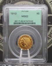 1910 $5 Gold Indian Head Half Eagle PCGS MS62 #032 Uncirculated OGH Green ECC&C