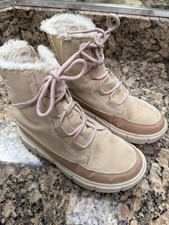 Sorel Explorer Cozy Boots Youth Girl Size 3 Beige Sherpa Fleece Lined Waterproof