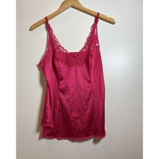 Vintage Y2K Vanity Fair 90s Pink Lace Trim Cami Top Sleeveless Tank Top