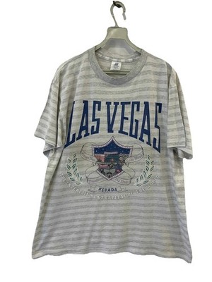 Vintage 90s Las Vegas Nevada Striped T-Shirt Belton Made in USA L 1994 Rare #12