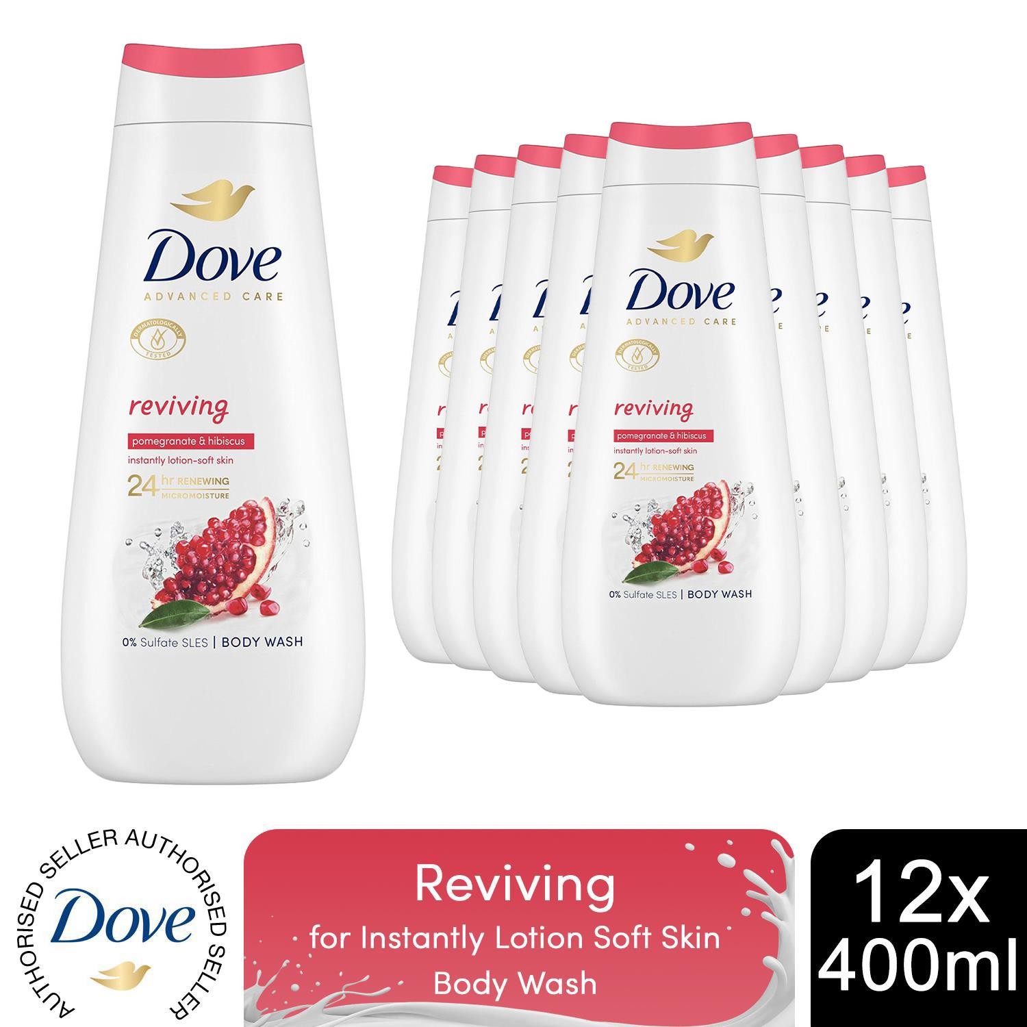 Dove Advanced Care Body Wash Reviving for 24Hrs Renewing Micromoisture, 12x400ml