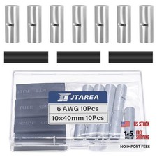 Non Insulated Butt Connectors Crimps 6AWG with Heat Shrink Tube Pure 6 AWG