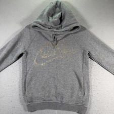 Nike Cowl Neck Hoodie Sweatshirt Womens XS Gray Fleece Glitter Big Logo Sports