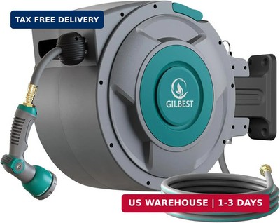 5/8'' x 100 ft Retractable Garden Hose Reel, Heavy Duty Water Hose Reel Wall Moun