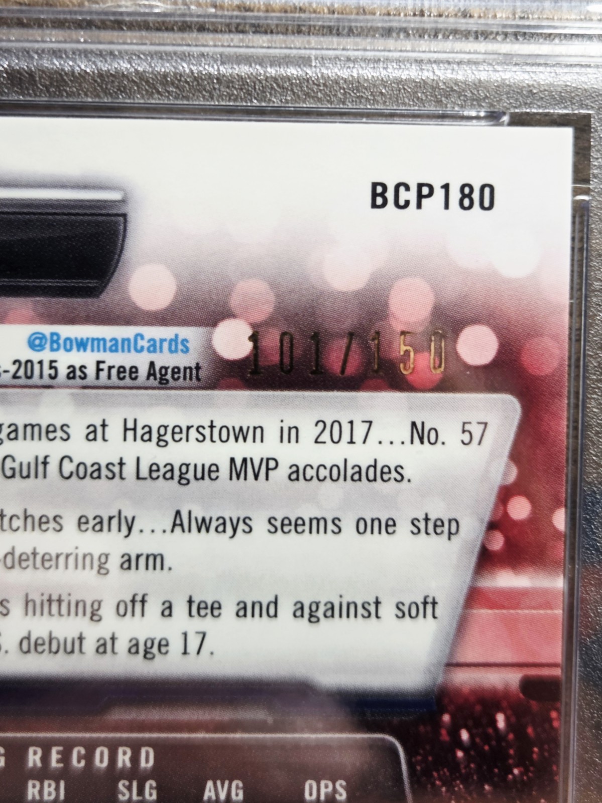 2017 BOWMAN CHROME JUAN SOTO #BCP180 BLUE SHIMMER REFRACTOR  /150 PSA 10 view 3