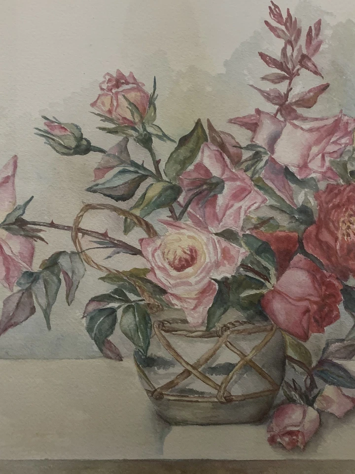 Antique 1900’s Floral Still Life Water Color Painting Signed A. Bangs - Image 4 of 4