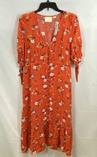 Maeve Anthropologie NWT Women's Marcella Red Floral Tiered Midi Dress Size 12P