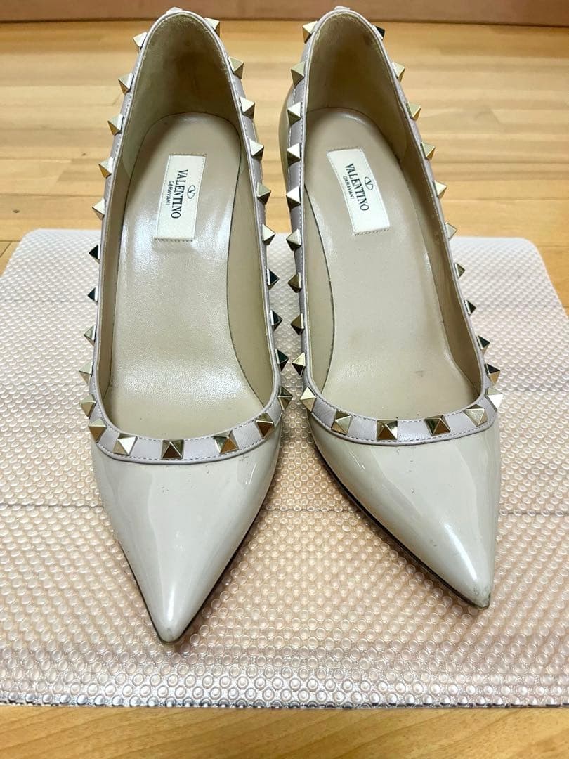 Valentino Garavani Pumps Heel Studded Leather Beige EU39/US9 116183c thumbnail 6