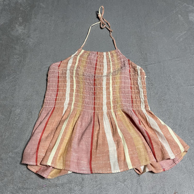 Francescas Top Womens XL Pink Striped Smocked Halter Top Boho Beach Peplum