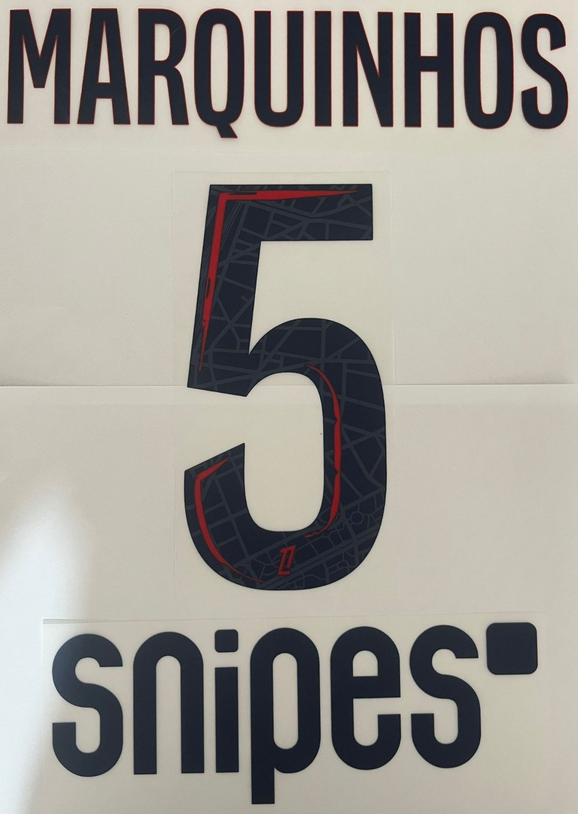 Flocage maillot PSG extérieur Marquinhos numéro 5 officiel avec écusson Snipes Ligue 1