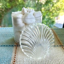 Vintage Lucite Vanity Jar with Seashell Lid Acrylic Powder Jar Storage