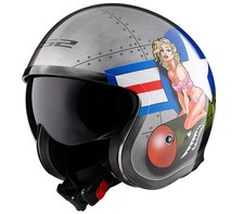 Casco de motocicleta LS2 Spitfire Bomb Rider cara abierta aleación cepillada brillante