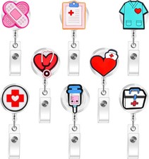 8 Pack Nurse Badge Reels Retractable Cute ID Holders for Medical Staff
