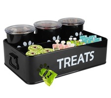 3 PCS 28oz Black Metal Dog Treat Container Airtight Lids Canister Station