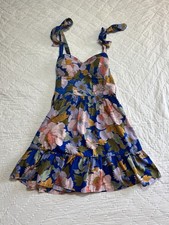 Land Of The Free Multi Color Floral Babydoll Corset Style Mini Dress Size MED