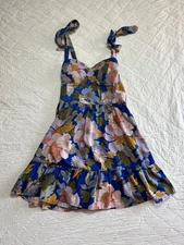 Land Of The Free Multi Color Floral Babydoll Corset Style Mini Dress Size MED