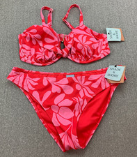 Shade Shore Bow Front Underwire 2Pc Bikini Swimsuit Women 38D Top L Bottom Red