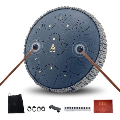 13 in Steel Tongue Drum with 15 Notes in C Major, Carry Bag & Drum Mallets Rain