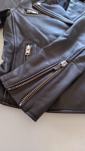 WITCHERY 100% Leather Black Soft Leather Biker Jacket Zip Exc Con Sz 4 - Picture 5 of 10